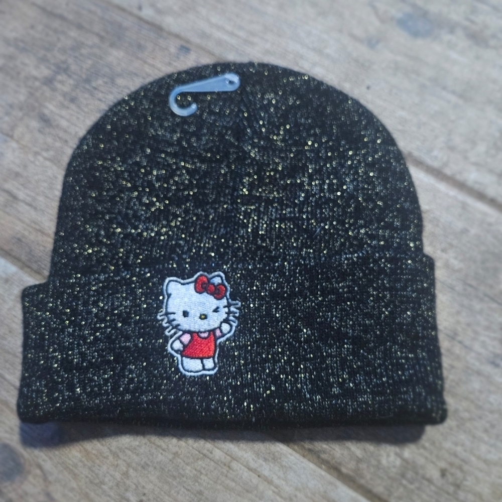 Hello Kitty Sparkly Black Womans Beanie NwT